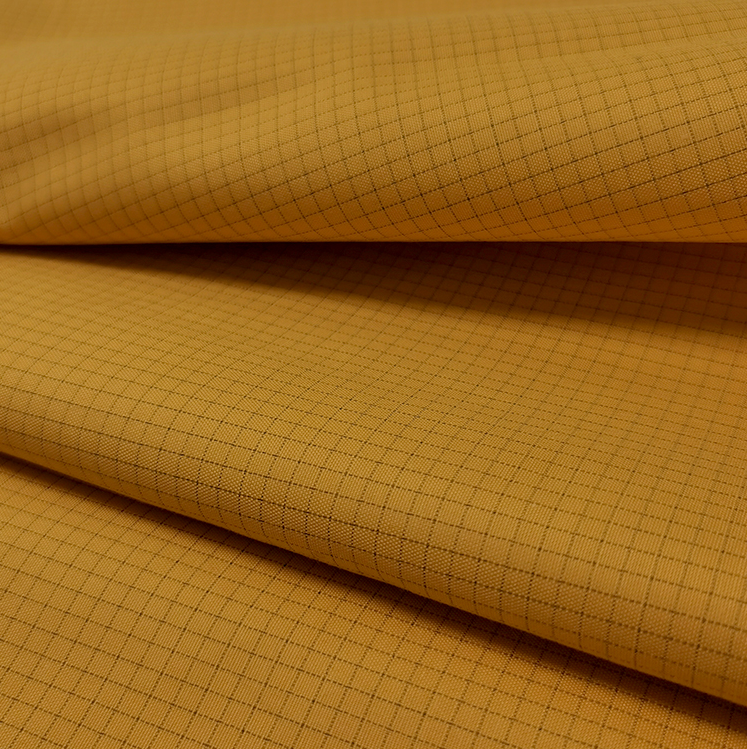 Dark Yellow Polyester Cotton Blended Antistatic ESD 5mm Grid Fabrics for Work Uniforms and Related Apparels